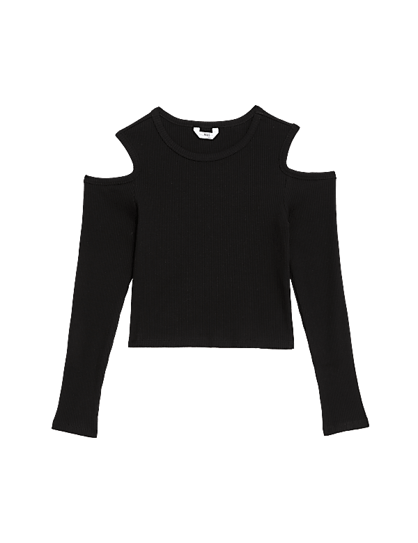 Cotton Rich Ribbed Cold Shoulder Top (6-16 Yrs)