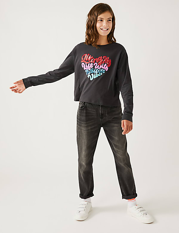 Pure Cotton Sequin Slogan Top