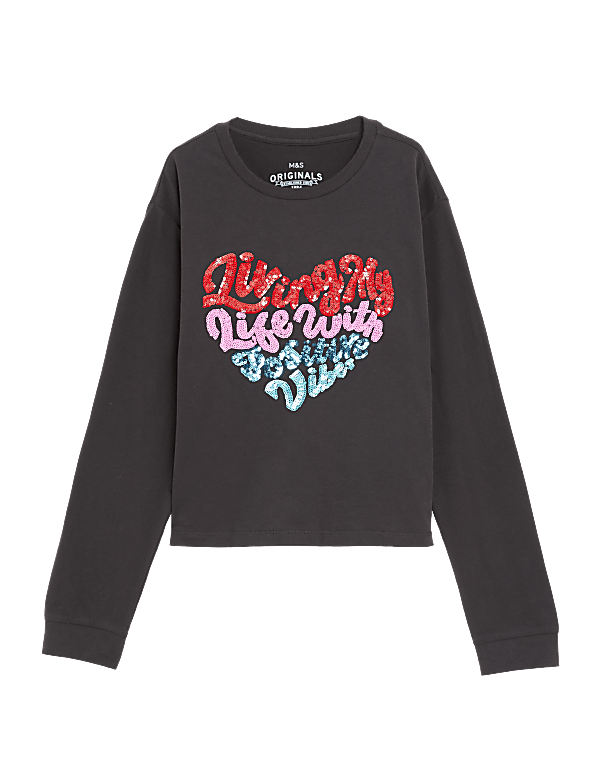 Pure Cotton Sequin Slogan Top