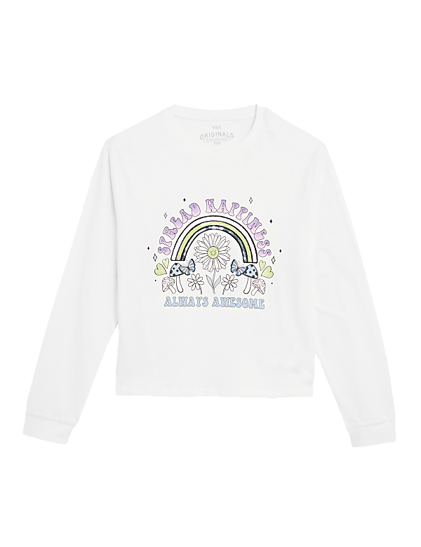 Pure Cotton Sequin Slogan Top