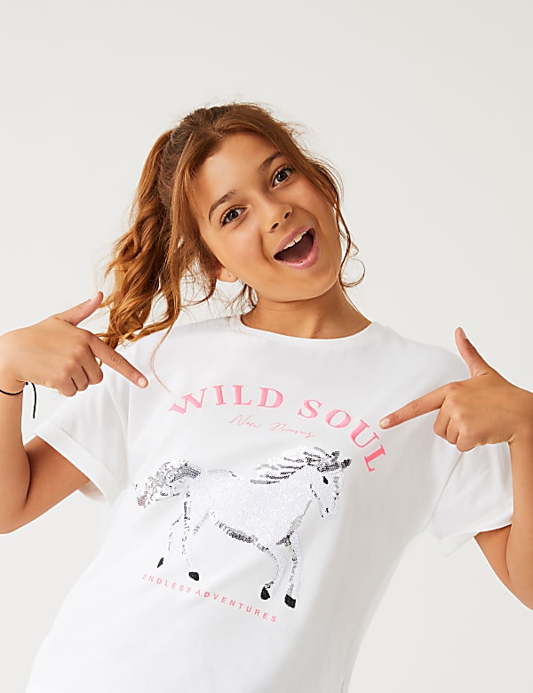 Pure Cotton Sequin Horse T-Shirt