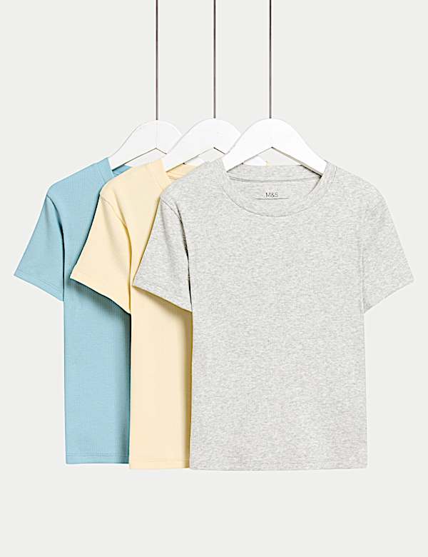 Ριμπ T-shirt με υψηλή περιεκτικότητα σε βαμβάκι (2-16 ετών), σετ των 3 - GR
