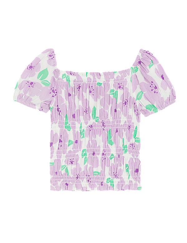 Shirred Floral Top