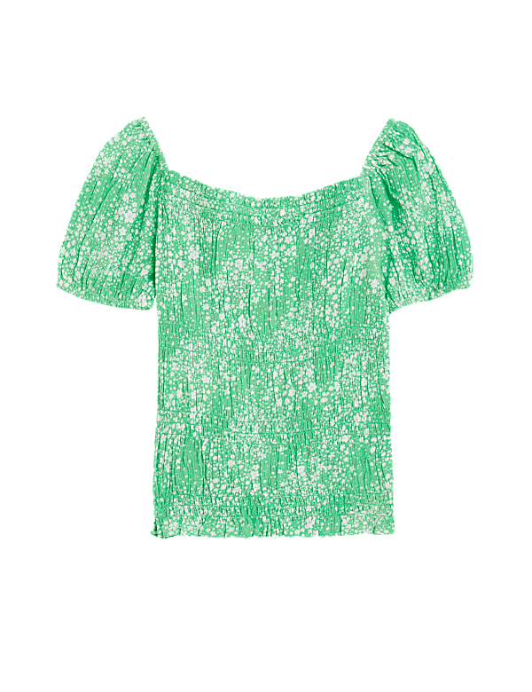 Shirred Floral Top