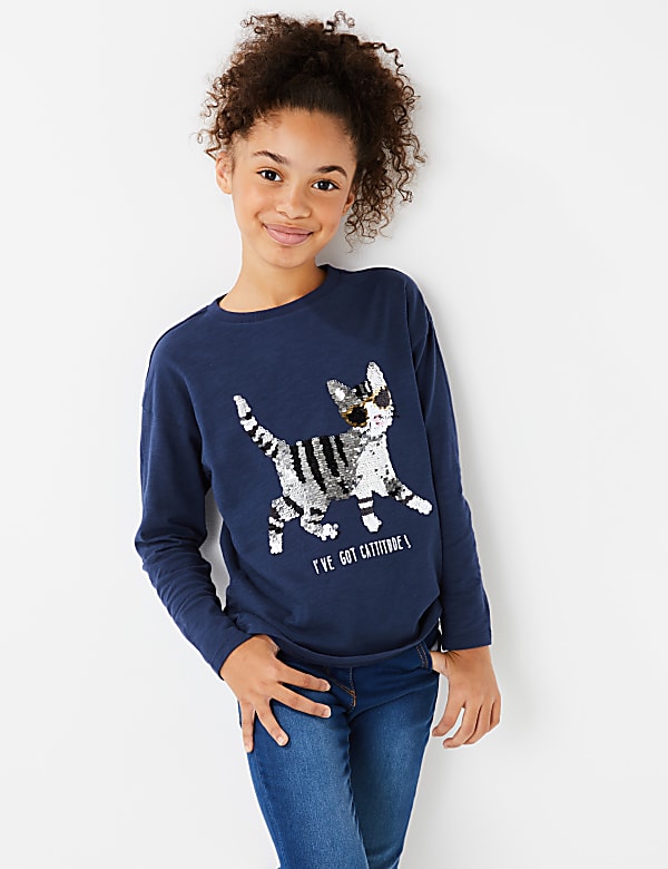 Slogan Reversible Sequin Top (3-16 Years)