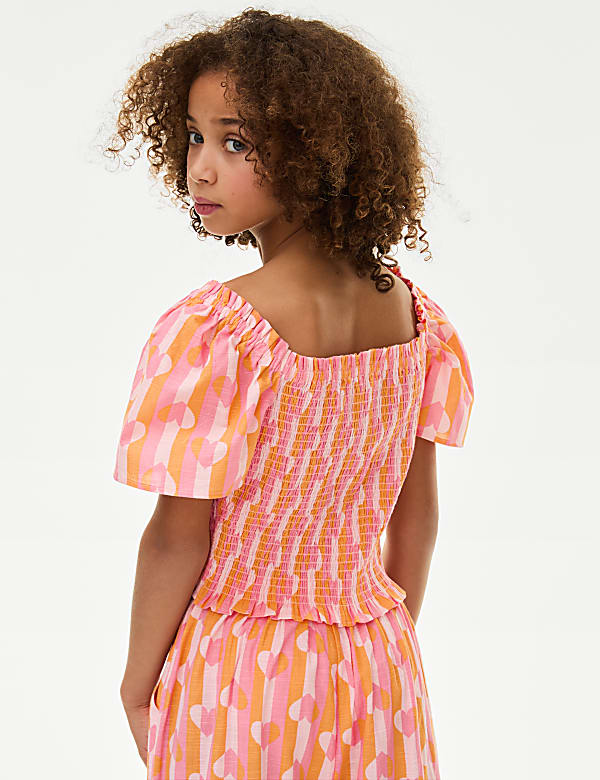 Pure Cotton Heart Shirred Top (6-16 Yrs)