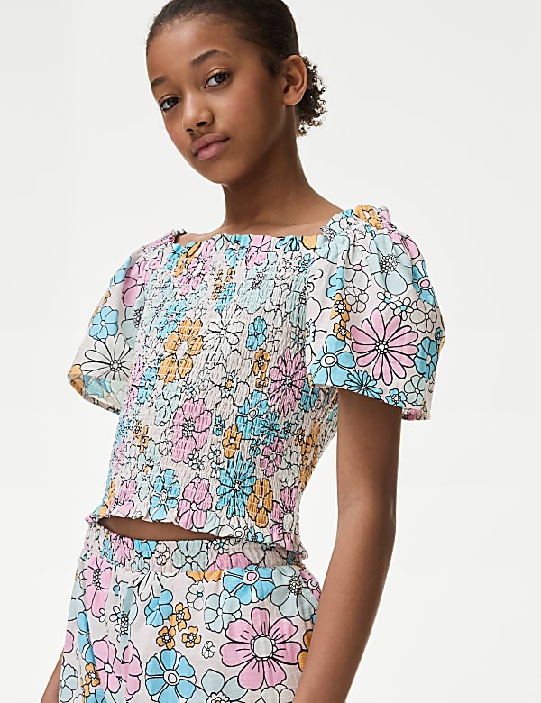 Pure Cotton Heart Shirred Top (6-16 Yrs)