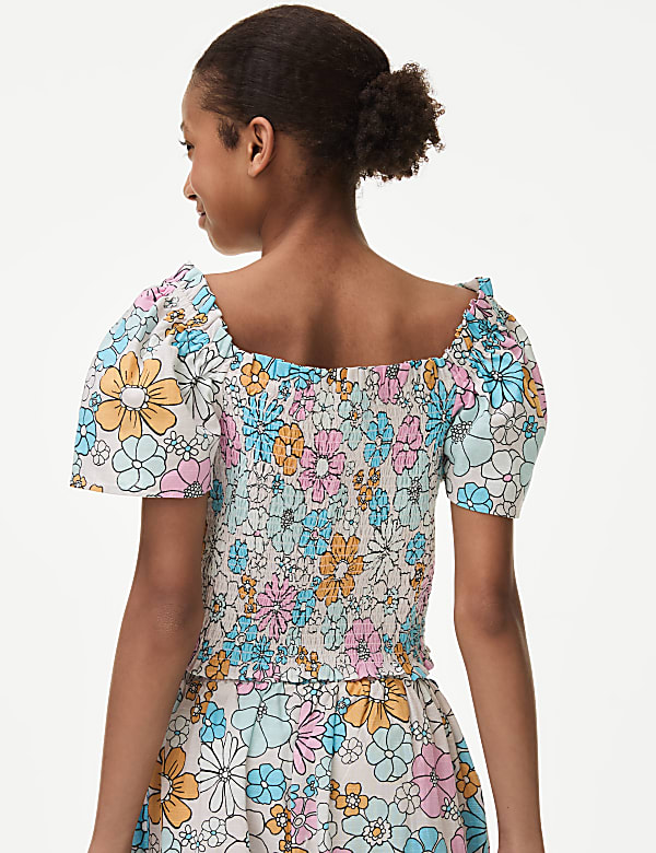 Pure Cotton Heart Shirred Top (6-16 Yrs)