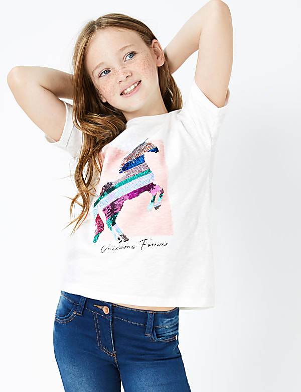 Cotton Unicorn Sequin T-Shirt (3-16 Years)