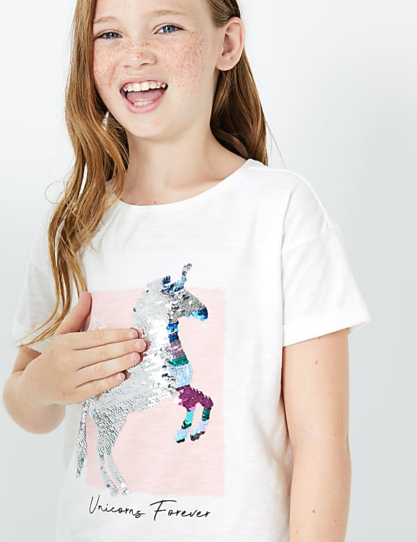 Cotton Unicorn Sequin T-Shirt (3-16 Years)