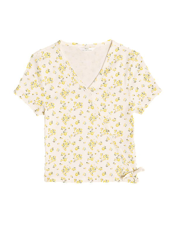 Pure Cotton Floral Ribbed Top (6-16 Yrs)