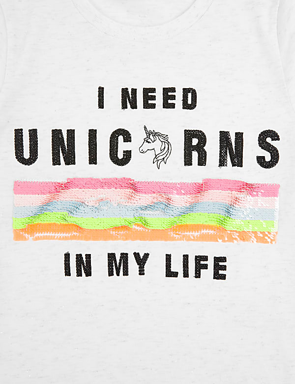 Cotton Sequin Unicorn T-Shirt (6-16 Yrs)