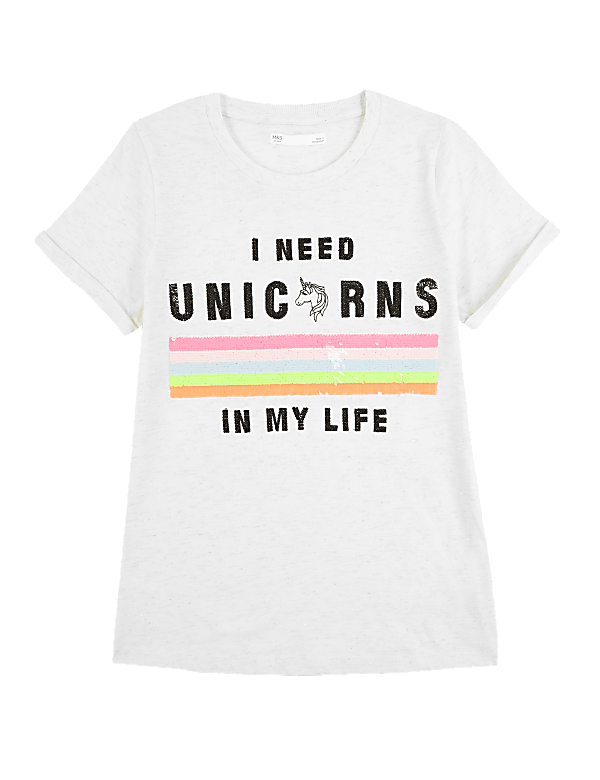 Cotton Sequin Unicorn T-Shirt (6-16 Yrs)