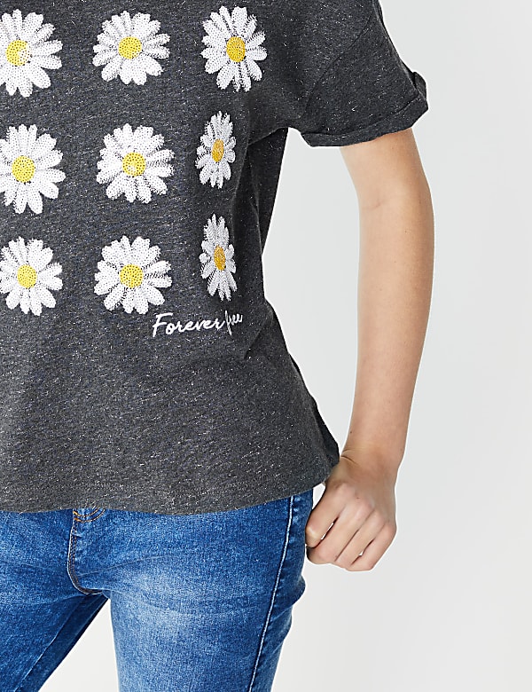 Cotton Sequin Daisy T-Shirt (6-16 Yrs)