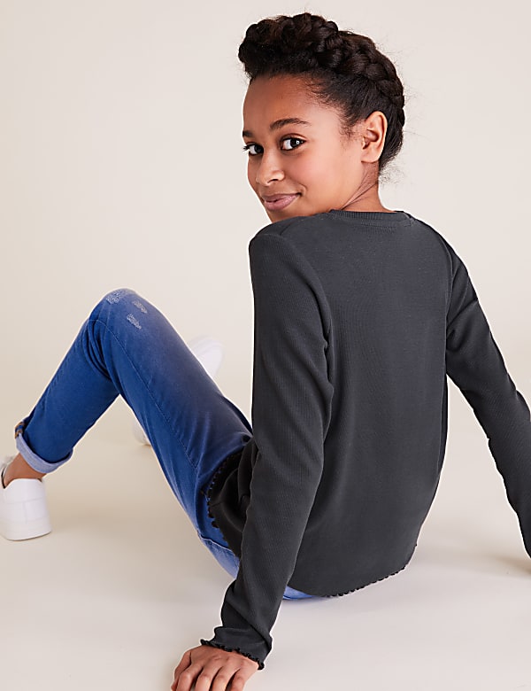 5pk Cotton Ribbed Long Sleeve Tops