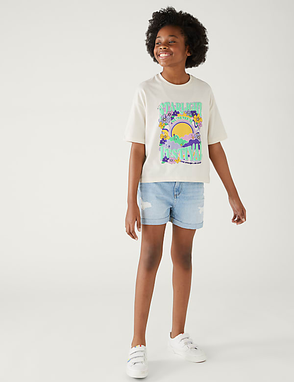 Pure Cotton Slogan Cropped T-Shirt