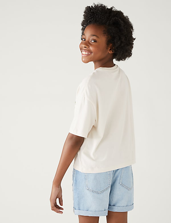 Pure Cotton Slogan Cropped T-Shirt