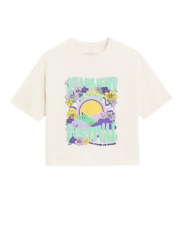 Pure Cotton Slogan Cropped T-Shirt