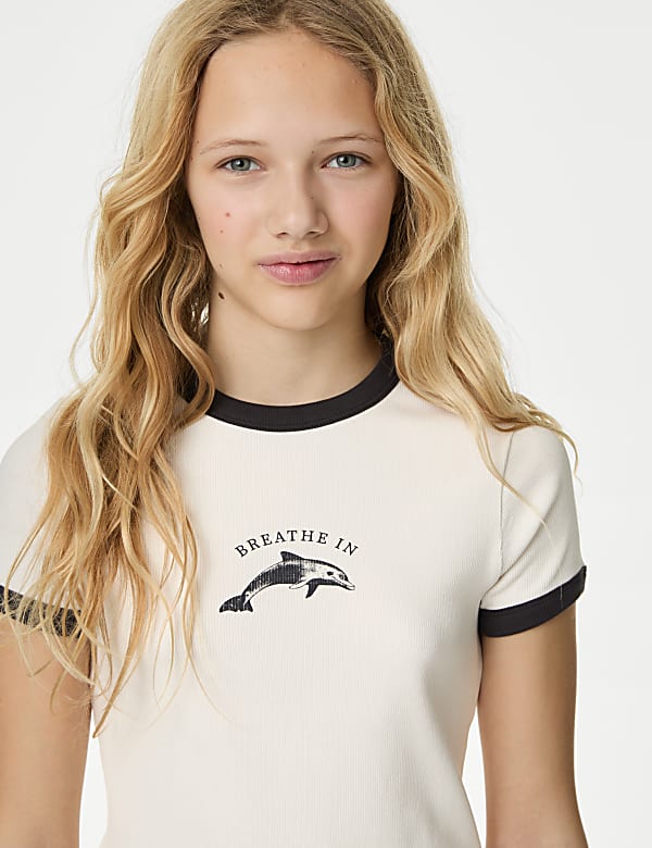Cotton Rich Shell Print Ribbed T-Shirt (6-16 Yrs)