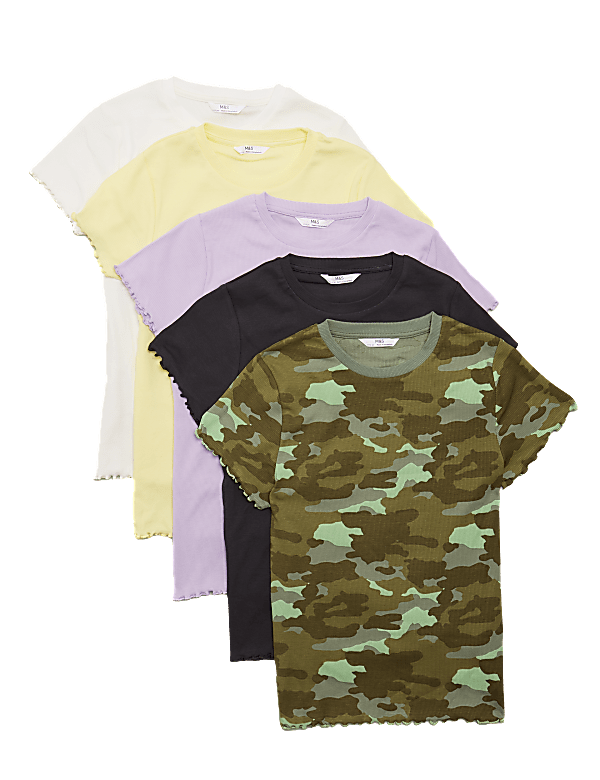 5pk Cotton Rich Ribbed T-Shirts (6-14 Yrs)