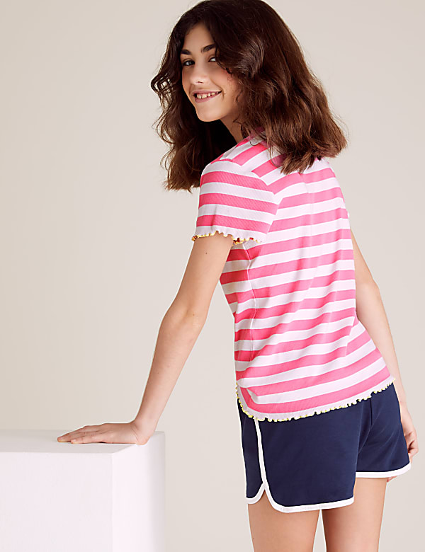 Cotton Merci Slogan Striped Ribbed T-Shirt (6-14 Yrs)