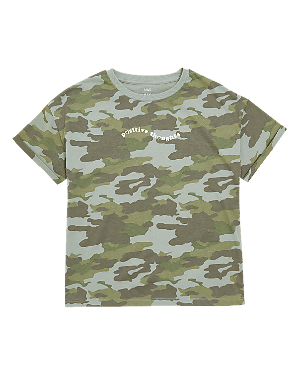 Pure Cotton Camouflage Slogan T-Shirt (6-16 Yrs)