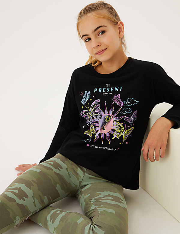Pure Cotton Cosmic Glitter Print T-Shirt (6-16 Yrs)