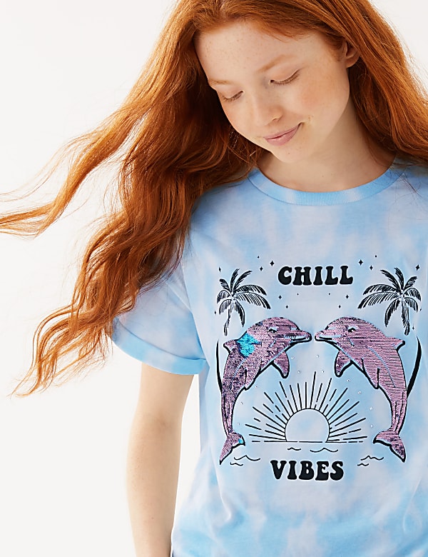 Pure Cotton Chill Vibes Sequin T-Shirt (6-16 Yrs)