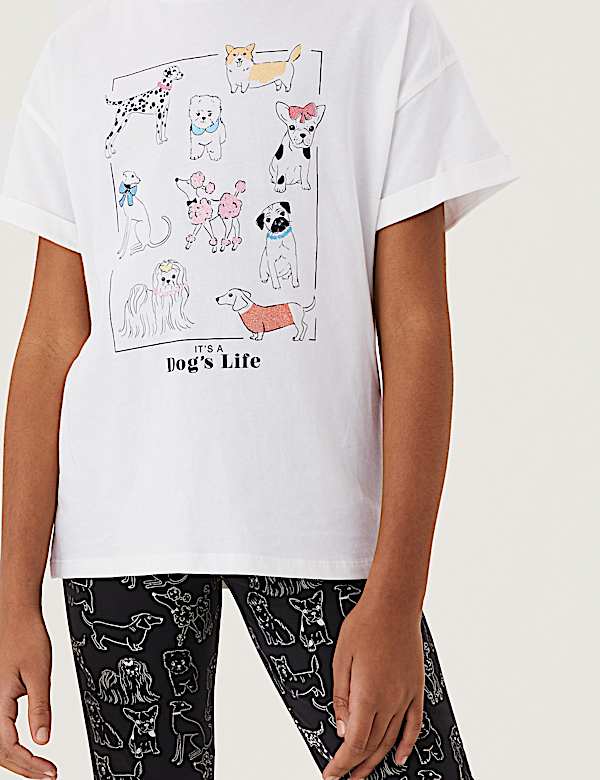 Pure Cotton Dog Print Slogan T-Shirt (6-16 Yrs)