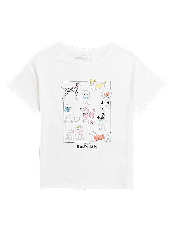 Pure Cotton Dog Print Slogan T-Shirt (6-16 Yrs)