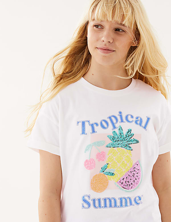 Pure Cotton Sequin Slogan T-Shirt (6-16 Yrs)