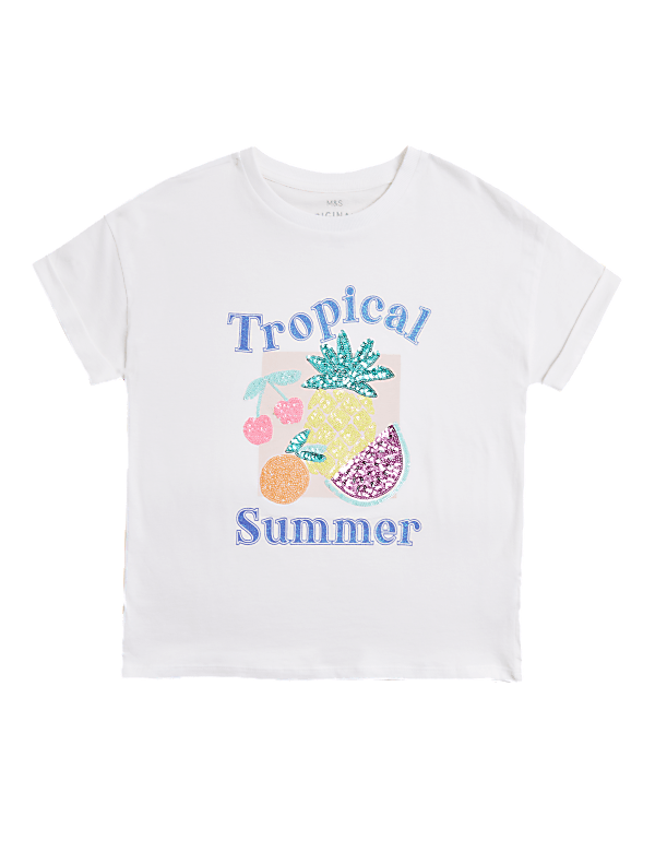 Pure Cotton Sequin Slogan T-Shirt (6-16 Yrs)