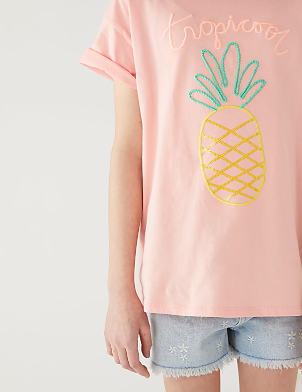 Pure Cotton Embroidered Pineapple T-Shirt