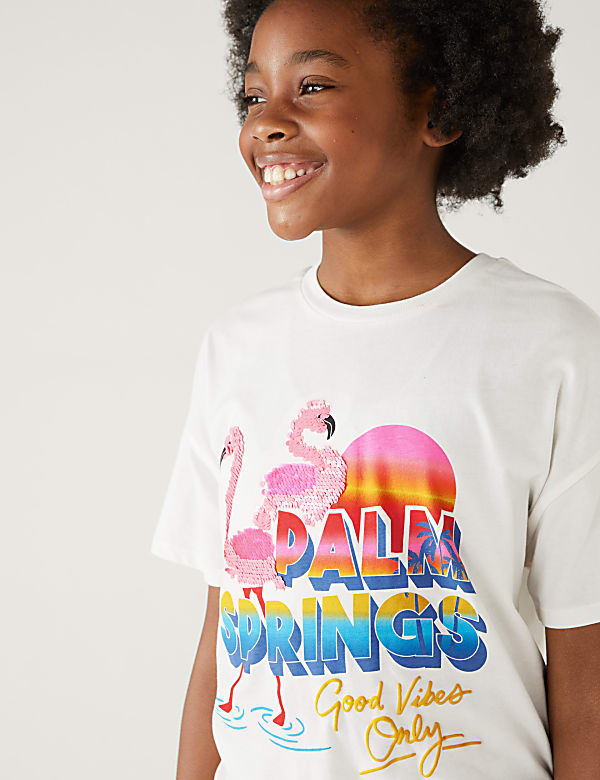 Pure Cotton Sequin Flamingo T-Shirt
