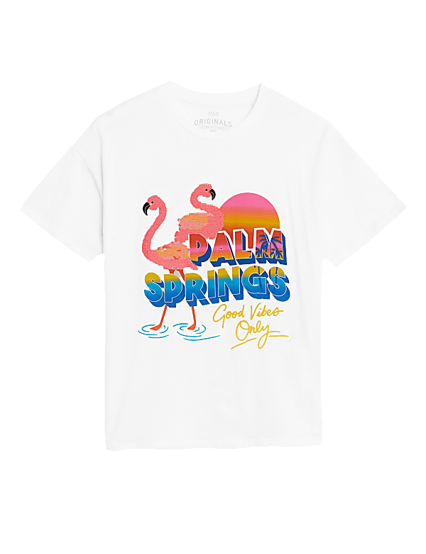Pure Cotton Sequin Flamingo T-Shirt
