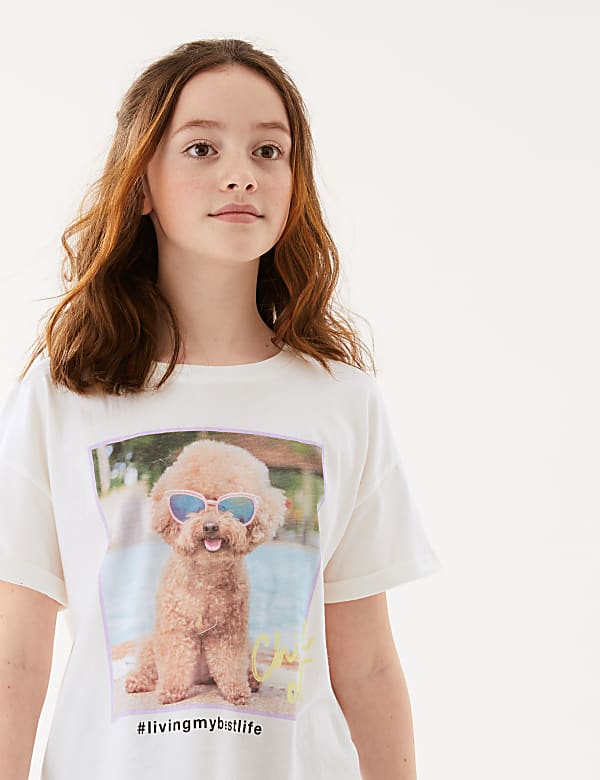 Pure Cotton Dog Print T-Shirt (6-16 Yrs)