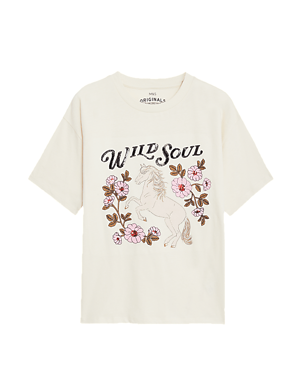 Pure Cotton Sequin Slogan T-Shirt (6-16 Yrs)