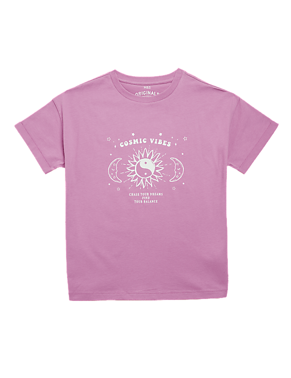 Pure Cotton Cosmic Vibes Slogan T-Shirt (6-16 Yrs)
