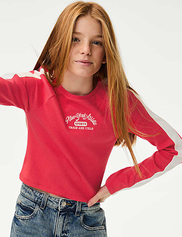 Cotton Rich Graphic Ribbed Top (6-16 Yrs)