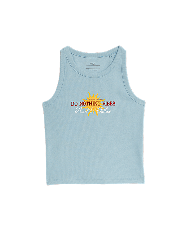 Cotton Rich Do Nothing Vibes Ribbed Vest (6-16 Yrs)