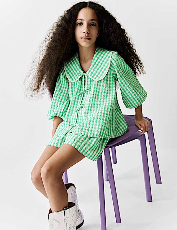 Top 100% algodón de vichy con lazada (6-16 años) - ES
