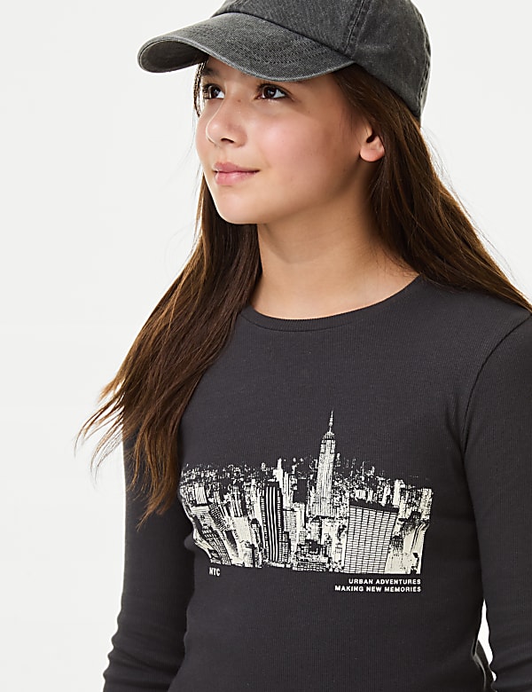 Cotton Rich Graphic Ribbed Top (6-16 Yrs)