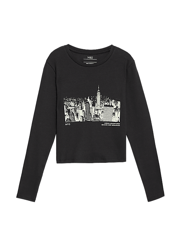 Cotton Rich Graphic Ribbed Top (6-16 Yrs)