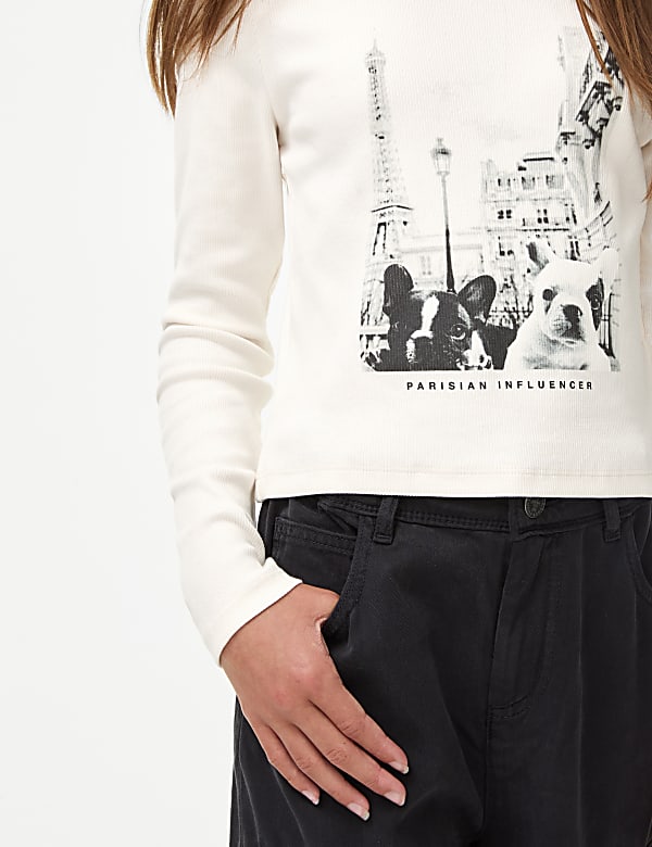 Cotton Rich Graphic Ribbed Top (6-16 Yrs)