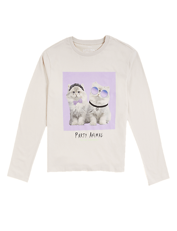 Pure Cotton Cat Print T-Shirt