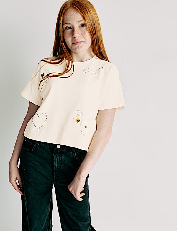 Zdobiona koszulka w serca 100% bawełny (6&ndash;16 lat) - PL