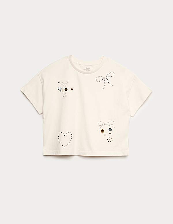 Zuiver katoenen T-shirt met hartmotief (6-16 jaar) - NL