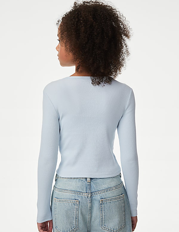 חולצה באריגת ריב מבד עשיר בכותנה עם כפתורים (16-6 שנים) - IL