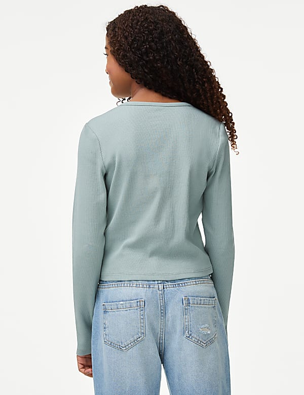 Cotton Rich Button Ribbed Top (6-16 Yrs)