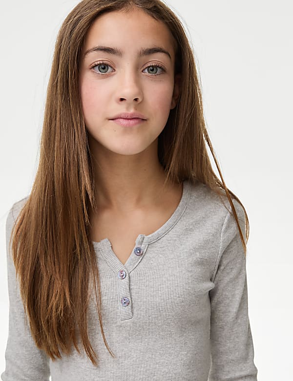 Cotton Rich Button Ribbed Top (6-16 Yrs)